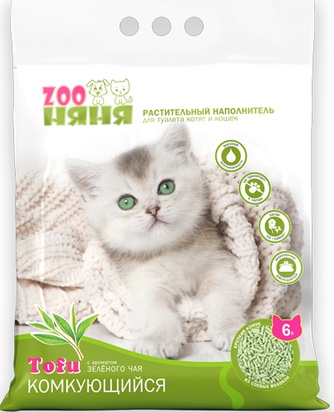 Наполнитель комкующийся соевый для кошек ZOO НЯНЯ Tofu с ароматом зеленого чая (6 л/2,7 кг)