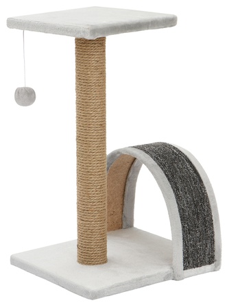 Когтеточка-столбик для кошек RICH BREED + дуга + площадка, джут, ковролин, светло-серый (35*30*56 см)