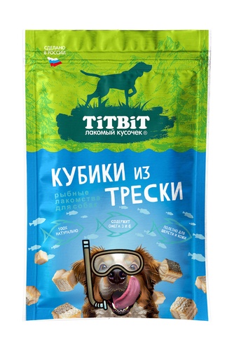 Лакомство для собак TITBIT Рыбные лакомства Кубики из трески (80 г)
