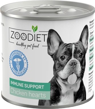 Корм влажный для собак ZOODIET Immune Support поддержание иммунитета с куриными сердечками (240 г)