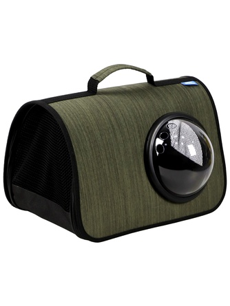 Сумка-переноска для кошек и собак RICH BREED MYJET иллюминатор/сетка, хаки лайн (M/40*25*25 см)