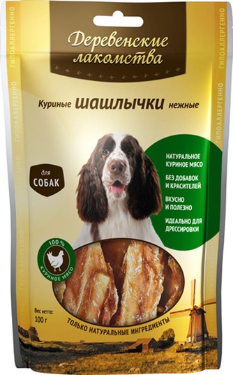 Лакомство для собак мелких пород ДЕРЕВЕНСКИЕ ЛАКОМСТВА Шашлычки Куриные нежные (90 г)