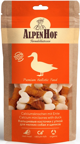 Лакомство для собак мелких пород и щенков ALPENHOF Кальциевые косточки с уткой (50 г)