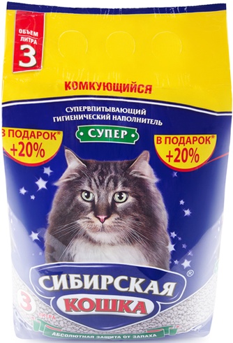 Наполнитель комкующийся бентонитовый для кошек СИБИРСКАЯ КОШКА Супер (3 л)