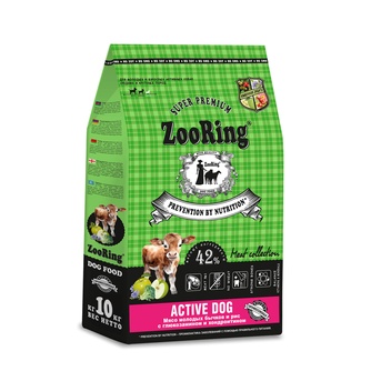 Корм сухой для взрослых собак ZOORING Active Dog с мясом молодых бычков и рисом с глюкозамином и хондроитином (10 кг)