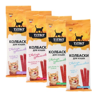 Лакомство для кошек TITBIT Новогодняя коллекция Колбаски Двойное удовольствие 4 вкуса (180 г)