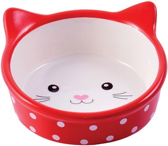 Миска для кошек Mr.Kranch Мордочка кошки красная керамическая в горошек (250 мл)