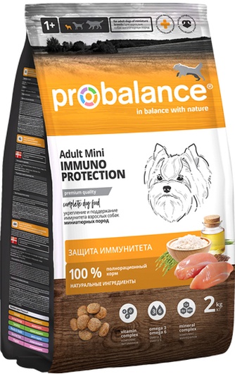 Корм сухой для собак миниатюрных пород PROBALANCE Adult Mini Immuno Protection для укрепления и поддержания иммунитета (2 кг)