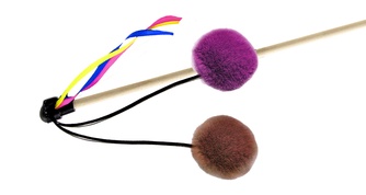 Игрушка для кошек GOSI Дразнилка-удочка Цветные помпончики с лентой на веревке (50 см)