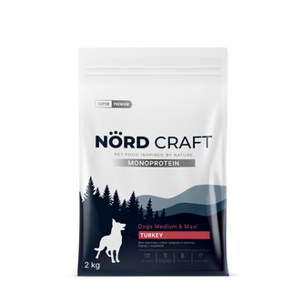 Корм сухой для собак средних и крупных пород NORD CRAFT MONOPROTEIN с индейкой (2 кг)
