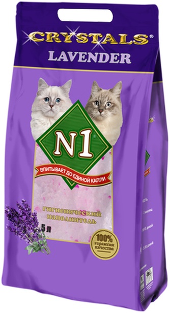 Наполнитель впитывающий силикагелевый для кошек №1 Crystals Lavender лаванда (5 л)