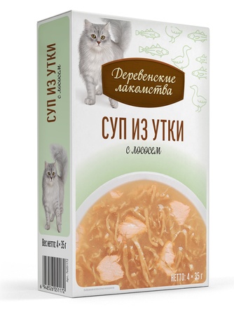 Лакомство для кошек ДЕРЕВЕНСКИЕ ЛАКОМСТВА Суп из утки с лососем (4 шт/35 г)