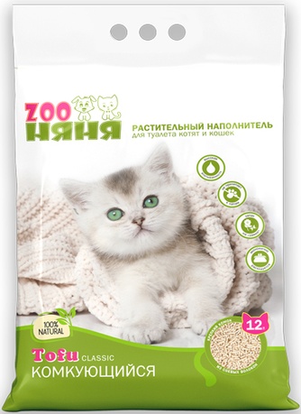 Наполнитель комкующийся соевый для кошек ZOO НЯНЯ Tofu Classic (12 л/5,4 кг)