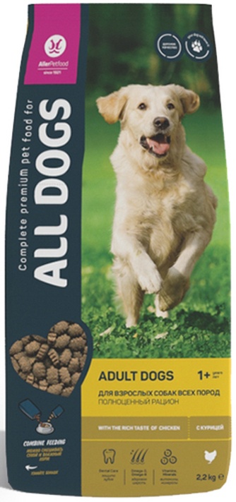 Корм сухой для собак всех пород ALL DOGS Adult курица (2,2 кг)