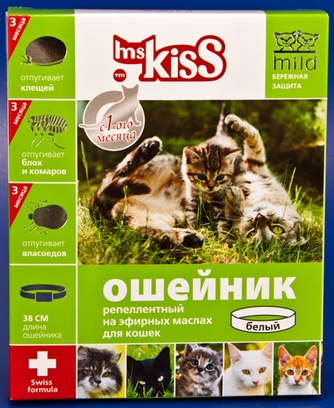 Ошейник для кошек NEOTERICA Ms.Kiss от клещей и блох белый (38 см)