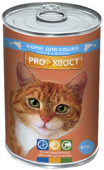 Корм влажный для кошек PROХВОСТ с лососем и форелью в соусе (415 г)