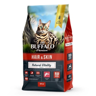 Корм сухой для кошек MR. BUFFALO HAIR & SKIN Natural Vitality с лососем (10 кг)