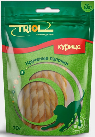 Лакомство для собак мелких пород TRIOL Палочки крученые Курица (70 г)
