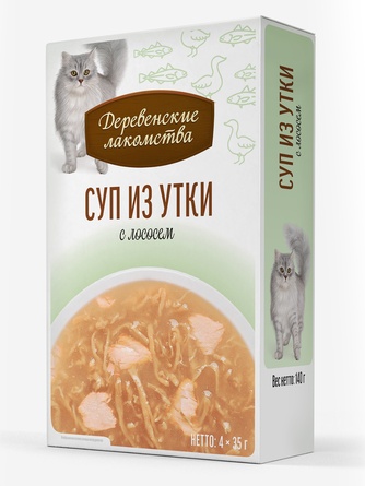 Лакомство для кошек ДЕРЕВЕНСКИЕ ЛАКОМСТВА Суп из утки с лососем (4 шт/35 г)