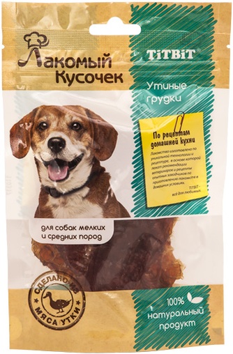 Лакомство для собак мелких пород TITBIT Лакомый кусочек Лакомый кусочек Грудки утиные (60 г) Лакомство для собак мелких пород TITBIT Лакомый кусочек Лакомый кусочек Грудки утиные (60 г)