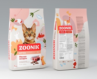 Корм сухой для котят от 2 до 12 месяцев ZOONIK KITTEN мясное ассорти (10 кг)