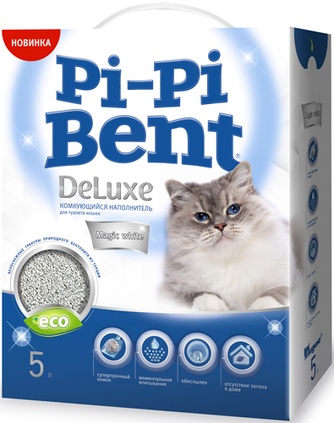 Наполнитель комкующийся бентонитовый для кошек PI-PI-BENT DeLuxe Magic white (5 л)