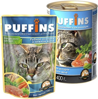Корм влажный для кошек PUFFINS рыбное ассорти, в желе (400 г)