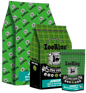 Корм сухой для юниоров ZOORING Junior 3 мясо молодых бычков и рис (2 кг)