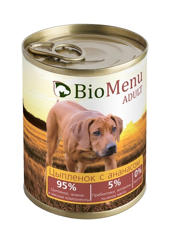 Корм влажный для собак BIOMENU ADULT с цыпленком и ананасом (410 г)