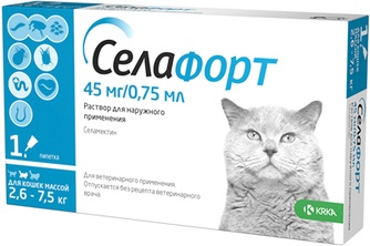 Капли для кошек весом от 2,6 до 7,5 кг KRKA Селафорт (0,75 мл/1 пипетка)