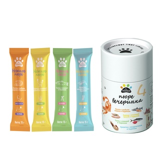 Лакомство для кошек BIOHAUS Пюре вечеринка Микс: 4 вкуса (курица, тунец, лосось, креветка) (40 шт/15 г)