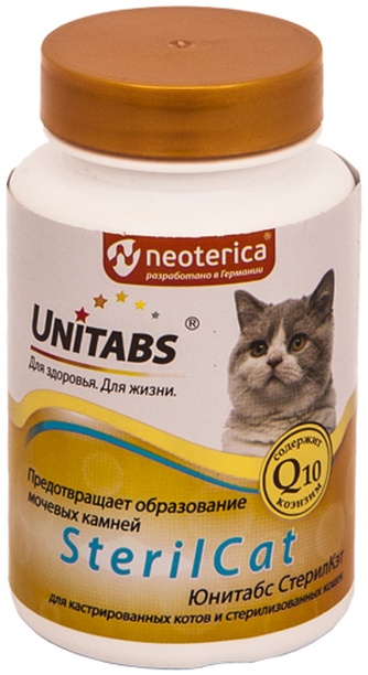 Кормовая добавка для кастрированных котов и стерилизованных кошек NEOTERICA Unitabs SterilCat с Q10 (120 таб)