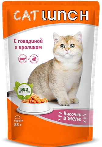Корм влажный для кошек КЭТ ЛАНЧ желе, Кролик (85 г)