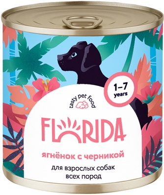 Корм влажный для взрослых собак FLORIDA Ягненок и черника (400 г)
