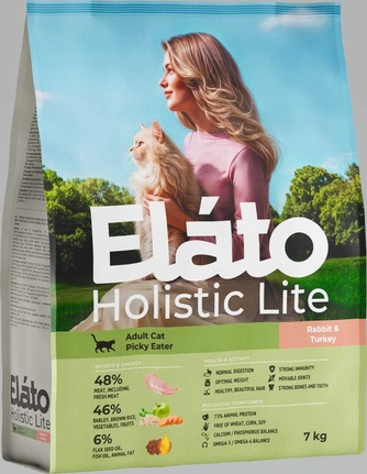 Корм сухой для взрослых привередливых кошек ELATO Holistic Lite с кроликом и индейкой (7 кг)