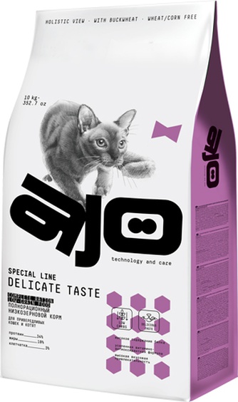 Корм сухой для кошек и котят AJO Delicate Taste низкозерновой (10 кг)