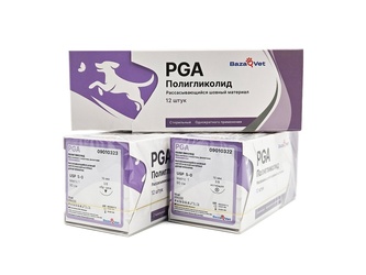 БазаВет 09010331 PGA нить полигликолидная плетеная, 0, ОР (3.5), 3/8, 30мм, 90см 12шт