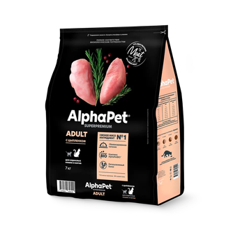 Корм сухой для взрослых кошек и котов ALPHAPET Superpremium с цыпленком (7 кг)
