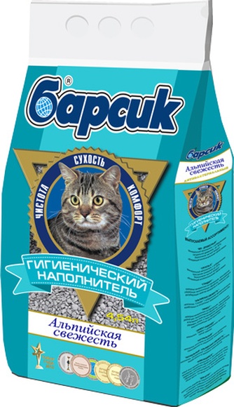 Наполнитель впитывающий опоковый для кошек БАРСИК Альпийская свежесть (4,54 л)