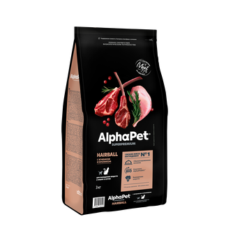 Корм сухой для кошек и котов ALPHAPET Superpremium для выведения шерсти с ягненком и кроликом (3 кг)