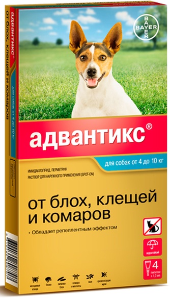 Капли для собак 4-10кг BAYER Адвантикс от блох, клещей и комаров (1 мл/4 пипетки)