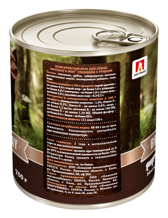 Корм влажный для собак ЗООГУРМАН BREEDER'S WAY говядина с рубцом (750 г)
