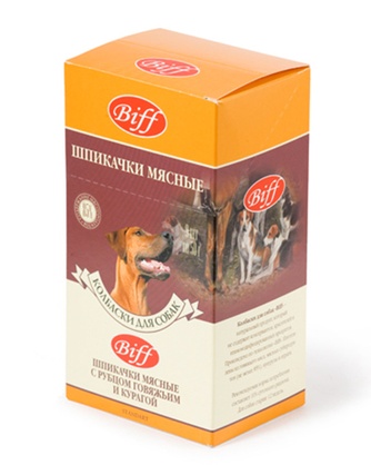 Лакомство для собак мелких пород TITBIT Лакомый кусочек Biff Шпикачки мясные с рубцом говяжьим и курагой (50 г)