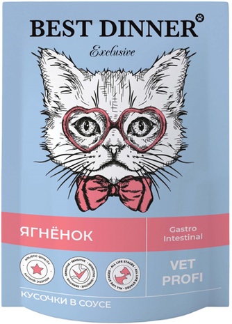 Корм влажный для кошек и котов BEST DINNER Exclusive Vet Profi Gastro Intestinal кусочки, ягненок, в соусе (85 г)