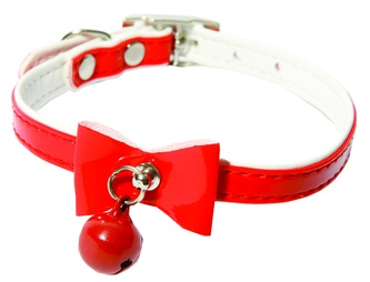 Ошейник двойной для кошек КАСКАД Синтетик прошитый с бантом и бубенчиком красный (10 мм*30 см)