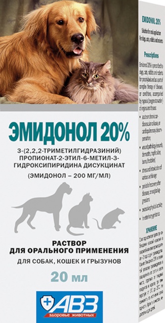 Раствор для кошек, собак, грызунов АВЗ Эмидонол 20% для орального применения (20 мл)