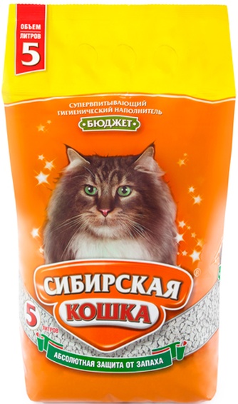 Наполнитель впитывающий бентонитовый для кошек СИБИРСКАЯ КОШКА Бюджет (5 л)