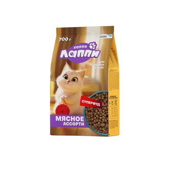 Корм сухой для взрослых кошек ХАППИ ЛАППИ мясное ассорти (700 г)