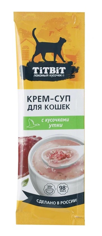Лакомство для кошек TITBIT лакомый кусочек Крем-суп с кусочками утки (35 г)
