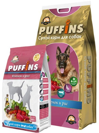Корм сухой для собак PUFFINS ягненок, рис (15 кг)